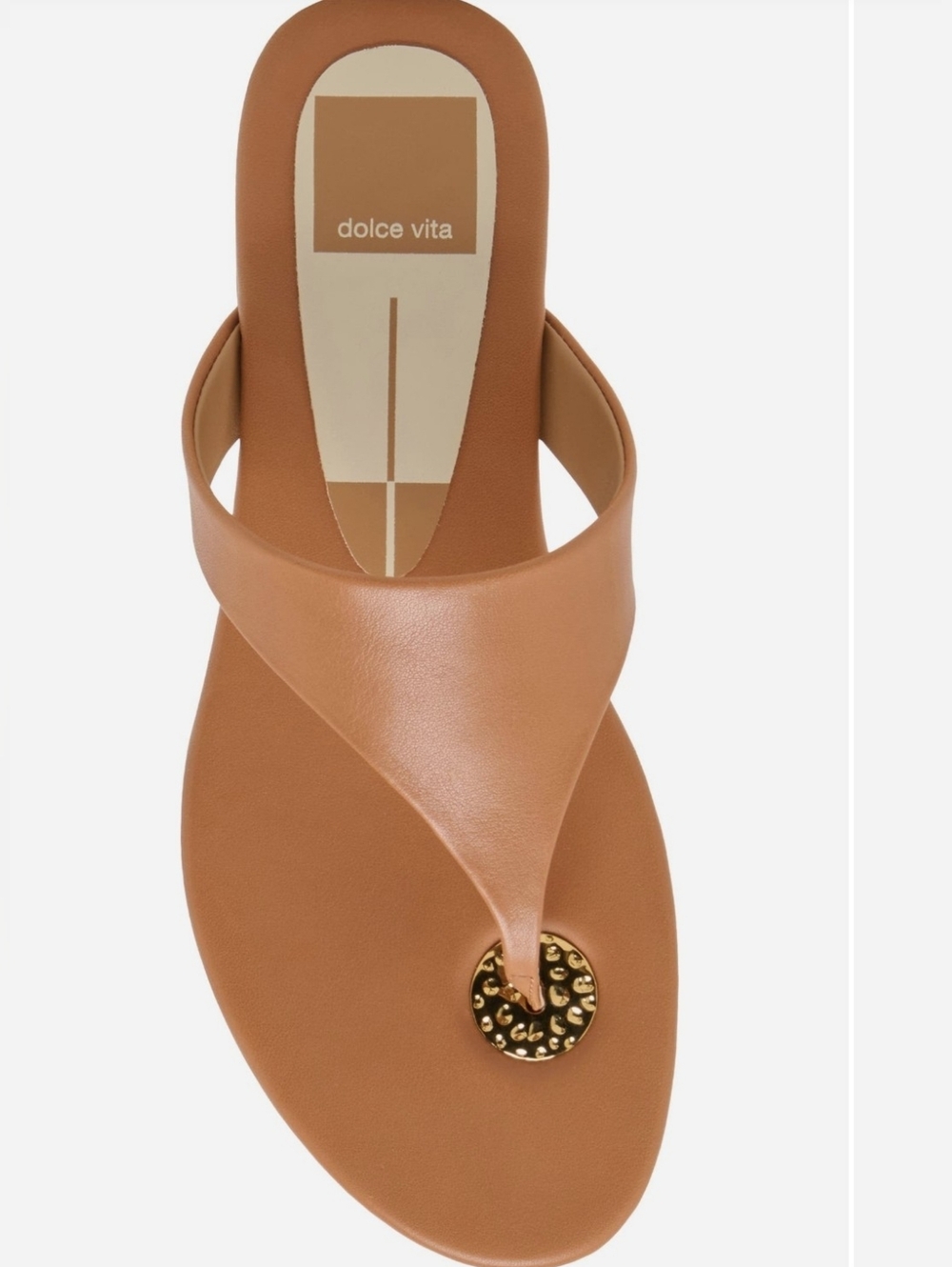 Dolce Vita Kittle Tan Leather Thong Sandal with Gold Accent